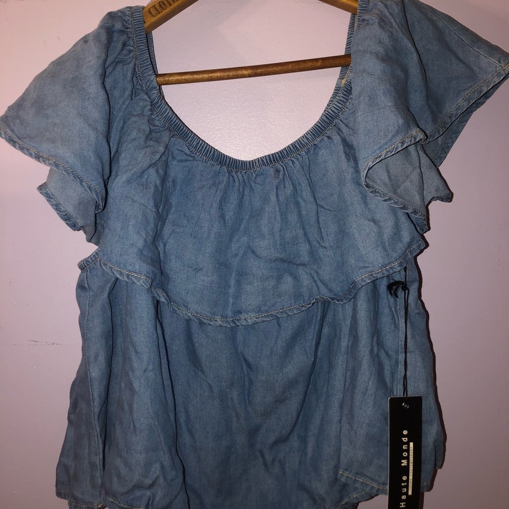 Denim off the shoulder crop top